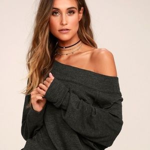 FREE PEOPLE Washed Black Off-the-Shoulder Sweater